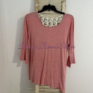ALYX Women's 1X Peach White Bell Sleeve Top Blouse USA Made Plus Sz Boho‎ Office